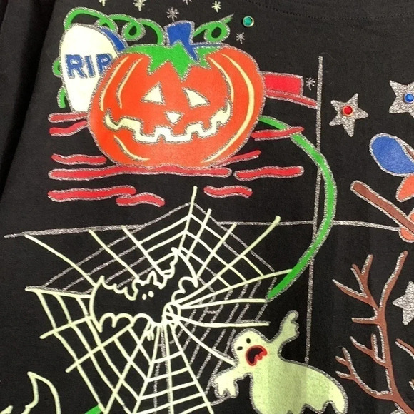 VTG 80s 90s Halloween Long Sleeve Top Tunic Oversized Glow in the Dark Unisex - Picture 2 of 12